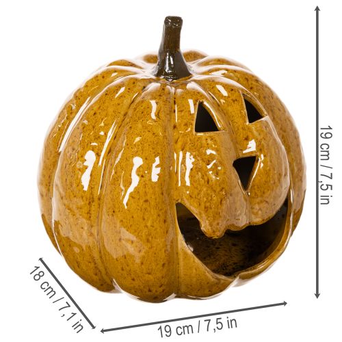 Keramisk pumpa med ansikte, LED-dekoration, Halloween, 19 cm | Floristik24.se