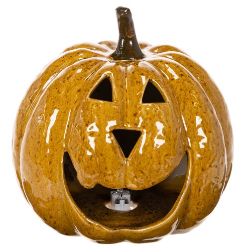Keramisk pumpa med ansikte, LED-dekoration, Halloween, 19 cm | Floristik24.se