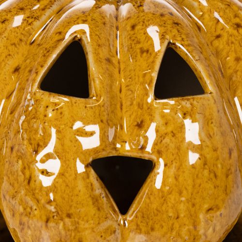 Keramisk pumpa med ansikte, LED-dekoration, Halloween, 19 cm | Floristik24.se