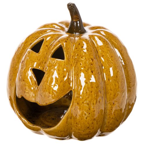 Keramisk pumpa med ansikte, LED-dekoration, Halloween, 19 cm | Floristik24.se