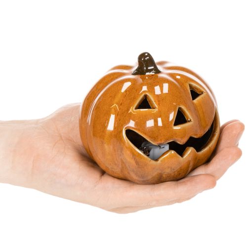 Keramisk pumpa LED Halloweendekoration liten 10cm | Floristik24.se