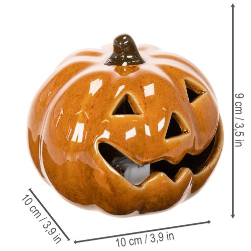 Keramisk pumpa LED Halloweendekoration liten 10cm | Floristik24.se