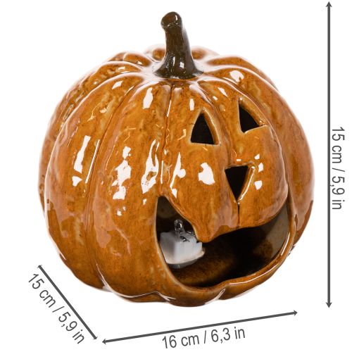 Keramisk pumpa Halloween LED-dekoration 15 cm | Floristik24.se