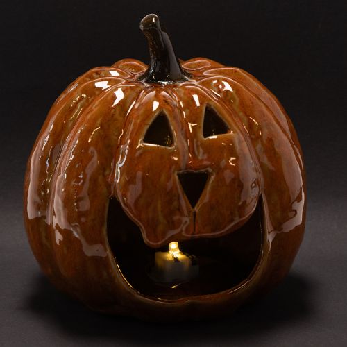 Keramisk pumpa Halloween LED-dekoration 15 cm | Floristik24.se