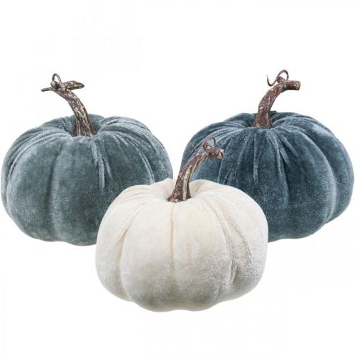 Pumpa dekoration höst beige grå flockad H11cm Ø12cm 3 st