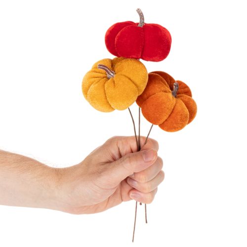 Dekorativ pumpa på tråd, höstdekoration, sammet, trefärgat set, 8 cm, 9 delar | Floristik24.se
