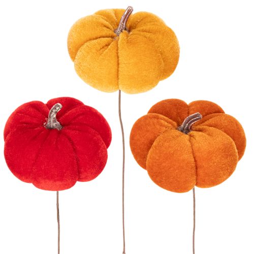 Dekorativ pumpa på tråd, höstdekoration, sammet, trefärgat set, 8 cm, 9 delar | Floristik24.se