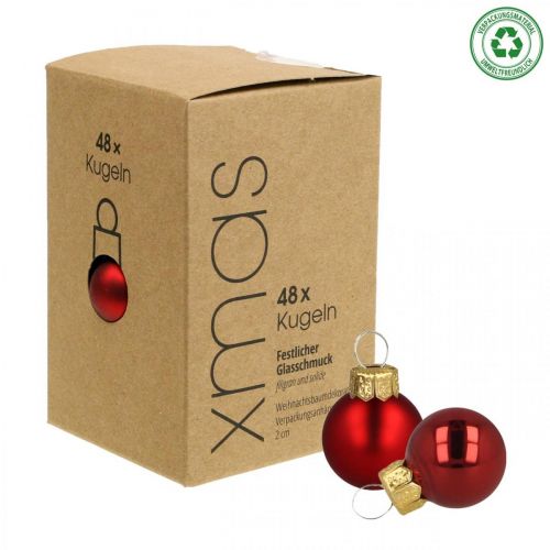 Floristik24 Mini julkulor glas röd matt/blank Ø2cm 44 st