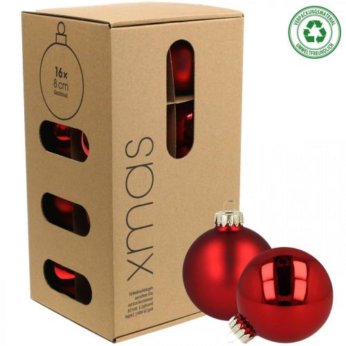 Floristik24 Julkulor glas röda glaskulor matt blank Ø8cm 14 st