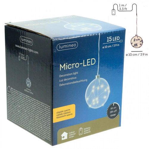Floristik24 LED-kula inuti Ø10cm tonad 15L varmvit timer