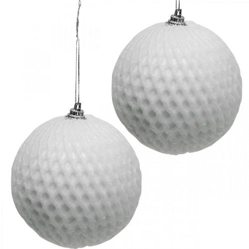 Julboll vit bikakemönster Julgranskula Ø8cm 6st