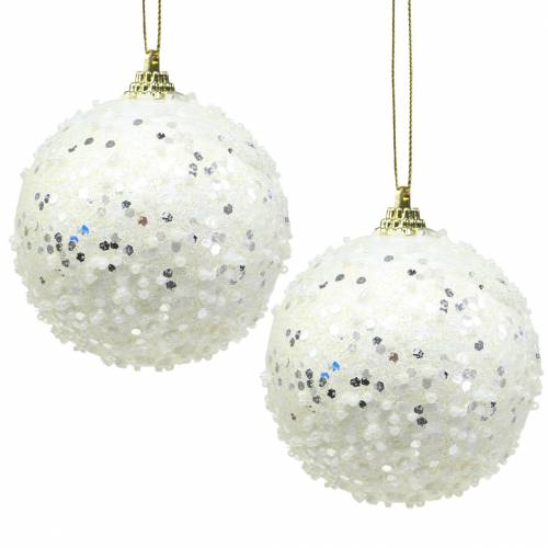 Floristik24 Julgransdekorationer Julbollskum vit glitter Ø8cm 2st