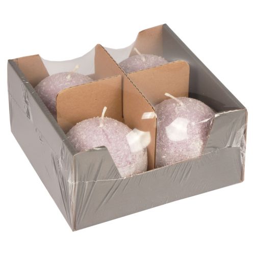 Artikel Runda ljus Lila Snowball Glitter Ball Ljus 8 cm Paket med 4