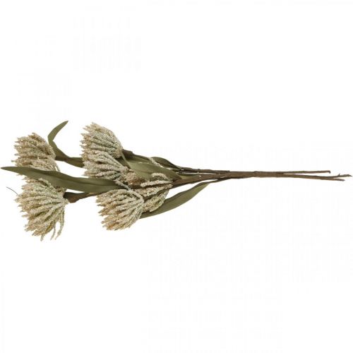 Artikel Konstgjord blomma med 6 blommor flockade beigegröna knippe på 3 H38cm
