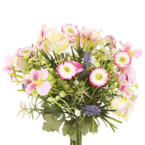 Artikel Konstgjord blombukett i krämrosa lila grön Ø18cm H25cm