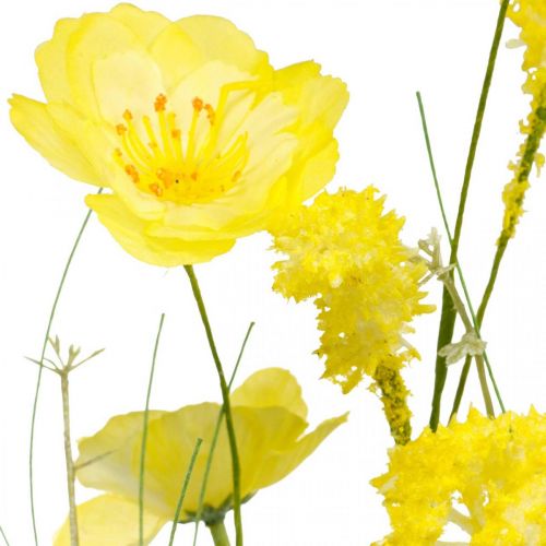 Artikel Bukett med gula konstgjorda blommor, vallmo och ranunculus i ett gäng, sidenblommor, vårdekoration L45cm