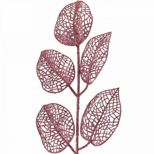 Floristik24 Konstgjorda växter, dekorativa blad, konstgjorda grenar rosa glitter L36cm 10 st