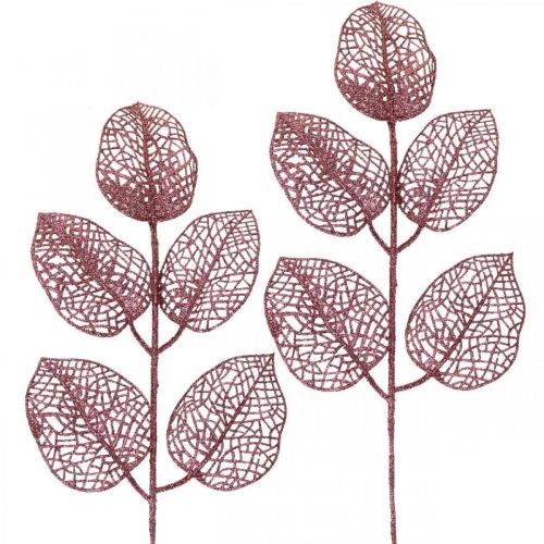 Konstgjorda växter, decoblad, konstgjord gren rosa glitter L36cm 10st