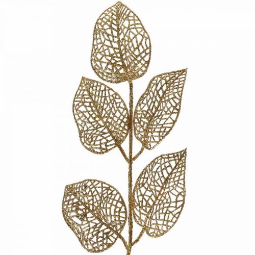 Konstgjorda växter, grendekoration, deco blad gyllene glitter L36cm 10p