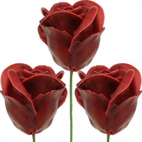 Floristik24 Konstgjorda rosor Bordeaux vaxrosor dekorativa rosor vax Ø6cm 18 st