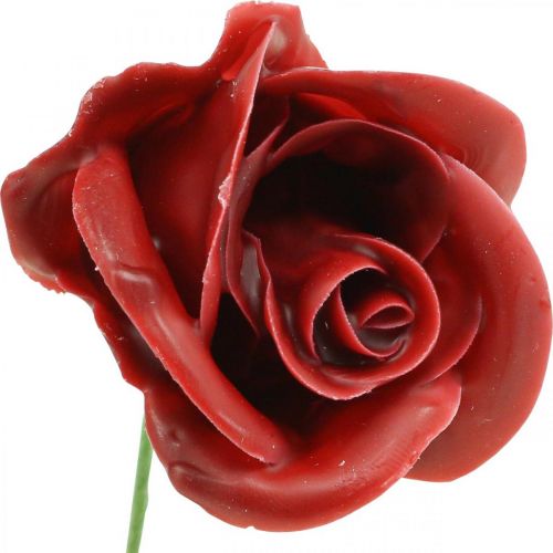 Floristik24 Konstgjorda rosor Bordeaux vaxrosor dekorativa rosor vax Ø6cm 18 st