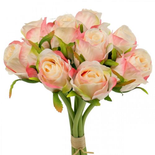 Floristik24 Konstgjorda rosor rosa aprikos konstgjorda rosor 28cm knippe 9st