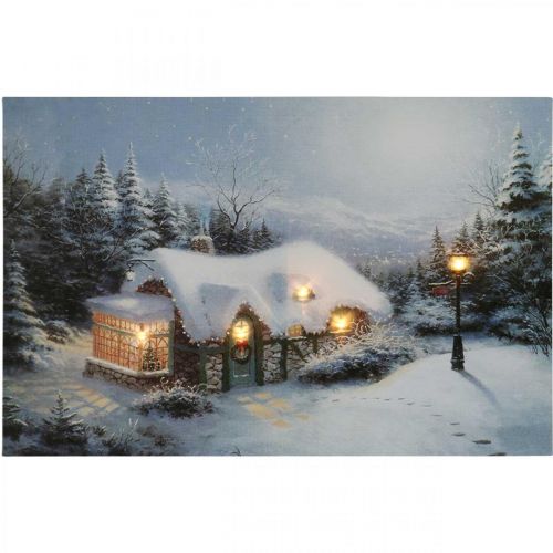Artikel LED bild Jul vinterlandskap med hus LED väggmålning 58x38cm