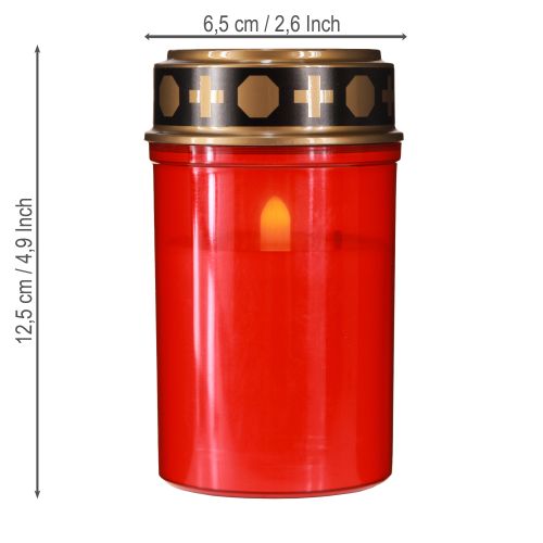 Artikel LED gravljus med timer kyrkogårdsljus för batteriröd H12,5cm