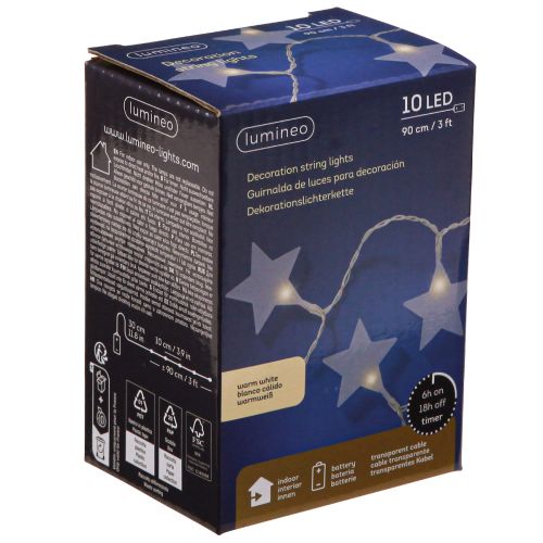 Artikel LED fairy lights stjärnor med timer 10 LED varmvit 90cm