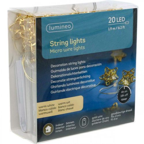 Artikel LED ljuskedja stjärnor mikro LED timer inuti guld 1,90m