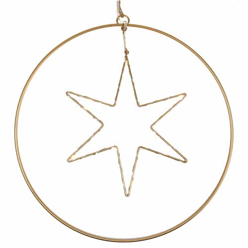 Floristik24 LED -stjärna i en dekorativ ring att hänga i gyllene metall Ø30cm