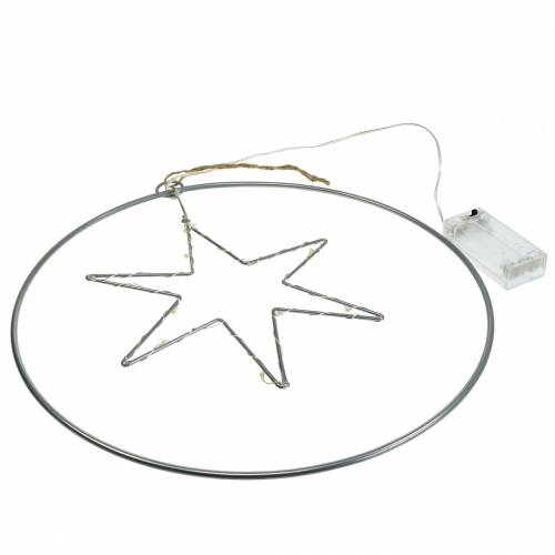 Floristik24 LED-stjärna i en dekorativ ring för hängande silver Ø30cm
