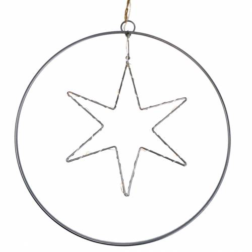 LED-stjärna i en dekorativ ring för hängande silver Ø30cm
