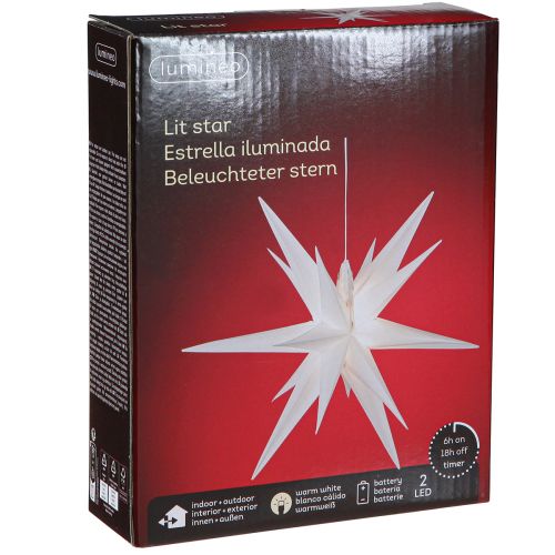 Floristik24 LED-stjärna 3D vit timerbatteri utvändigt Ø30cm H74cm
