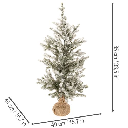 Konstgjord julgran med snö i jutepåse, 40 lysdioder, för inomhusbruk, 85 cm | Floristik24.se