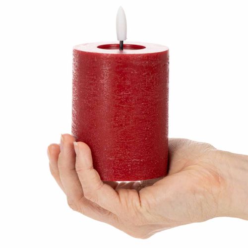 LED-blockljus av äkta vax i rött med timer och varmvitt ljus, 12 cm | Floristik24.se