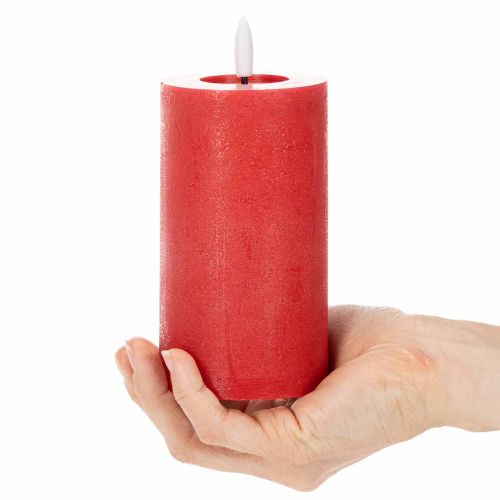 LED-blockljus i rött med timer och varmvitt ljus, tillverkat av äkta vax, 15 cm | Floristik24.se