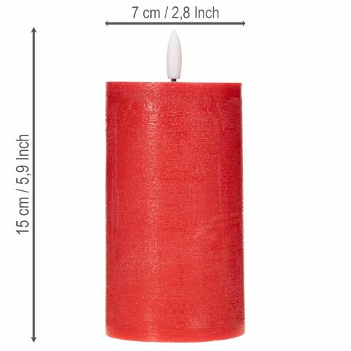 LED-blockljus i rött med timer och varmvitt ljus, tillverkat av äkta vax, 15 cm | Floristik24.se