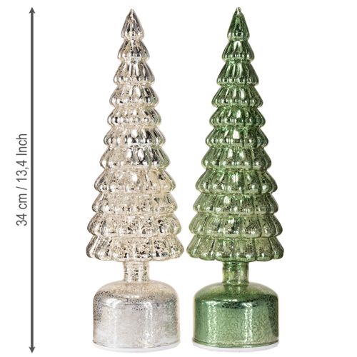 Artikel LED julgran roterande grön silver H34cm 2 st