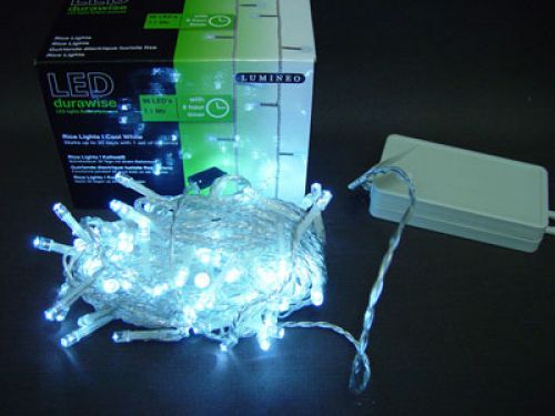 Artikel LED ris lätt kedja 96mm 7.1m med batteri &amp; timer sval vit för utsidan