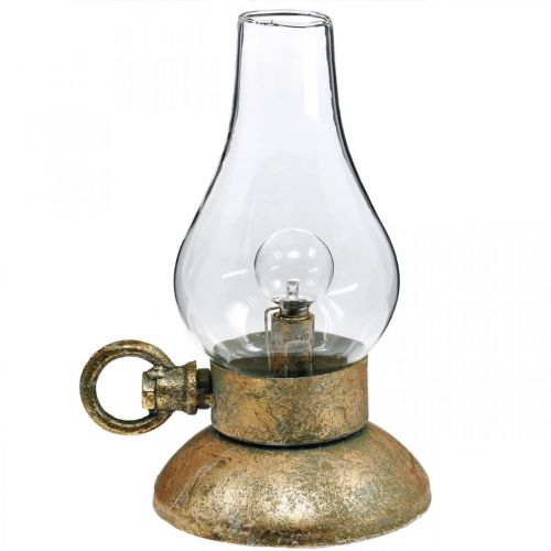 Antik dekorativ lampa, mässingsfärgad LED-lampa, vintagelook H19cm B13,5cm