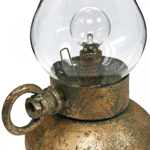 Floristik24 Antik dekorativ lampa, mässingsfärgad LED-lampa, vintagelook H19cm B13,5cm