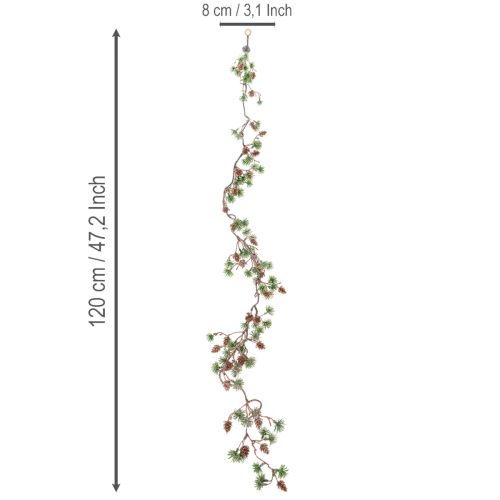Konstgjord lärkgirlang med kottar och nålgransar, 120 cm | Floristik24.se