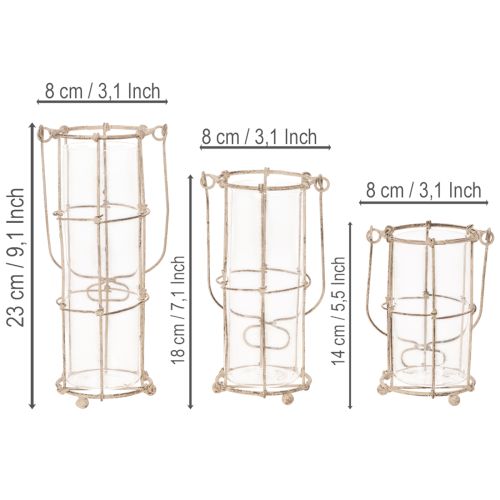 Trädgårdslykta, metallvindlampa Ø8,5 cm H23/18,5/14,5 cm 3-delat set | Floristik24.se