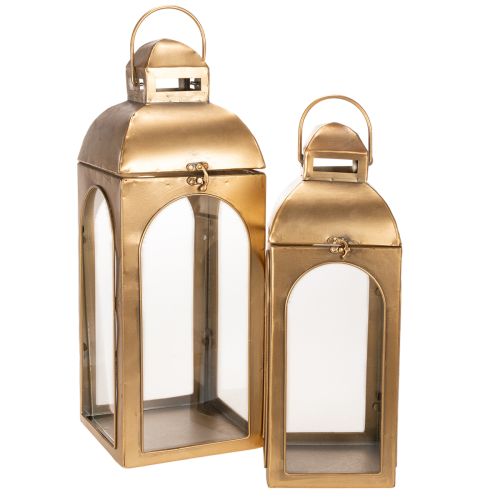 Lykta metall glas metall mässingsliknande H50cm set om 2 köpa | Floristik24.se