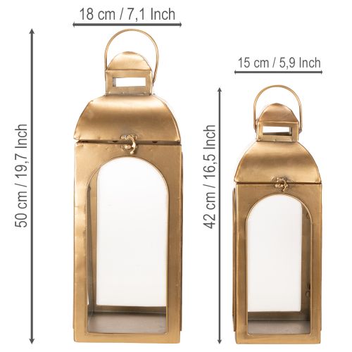 Lykta metall glas metall mässingsliknande H50cm set om 2 | Floristik24.se