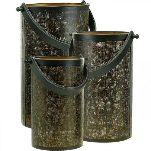 Artikel Dekorativa lyktor, lykta metallhålmönster H35,5/31/25cm set om 3