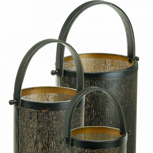Artikel Dekorativa lyktor, lykta metallhålmönster H35,5/31/25cm set om 3
