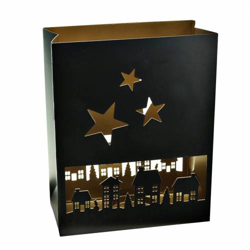 Floristik24 Lykta julhus Fyrkantig svart, guldmetall 20,5 × 10 cm H26 cm