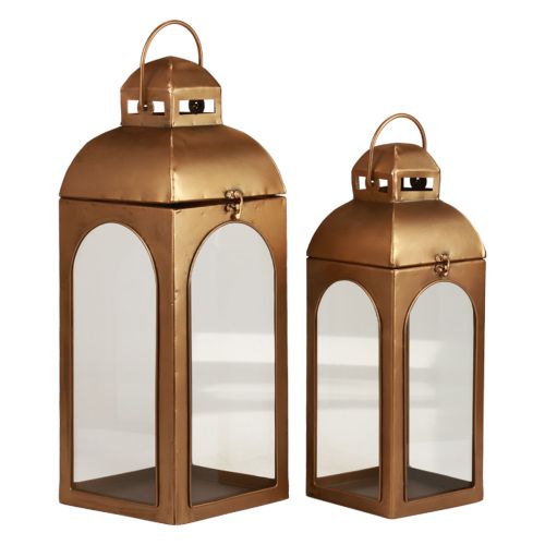 Artikel Lykta metall glas metall mässing utseende H50cm set om 2